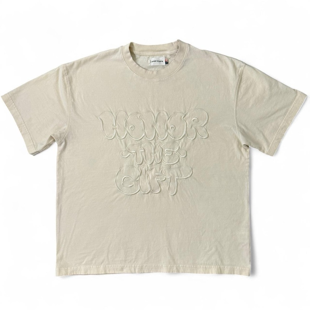 HONOR THE GIFT Amp’d Up Tee 'BONE' Short Sleeve Beige T-Shirt Mens Size Medium